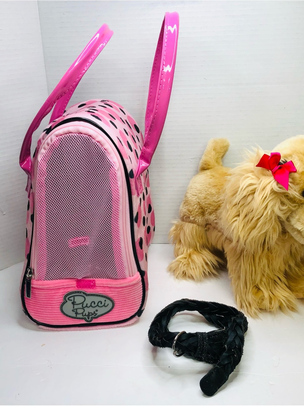 Emilio Pucci Pink Polka Dot Pet Carrier with Glossy Handles